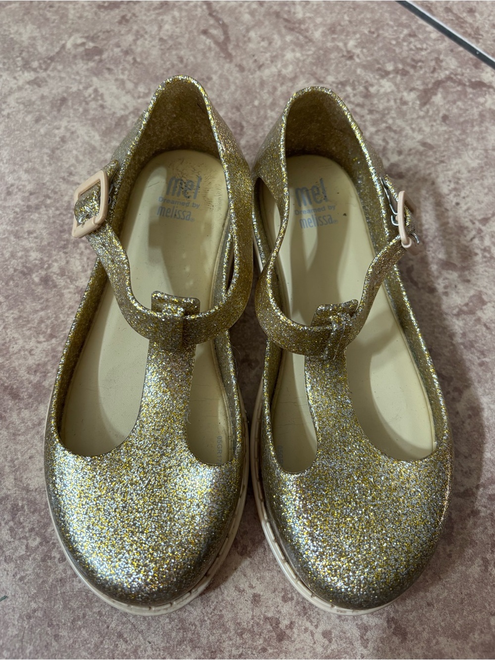 Mini Melissa Glitter T-Strap Mary Jane Shoes - Gold